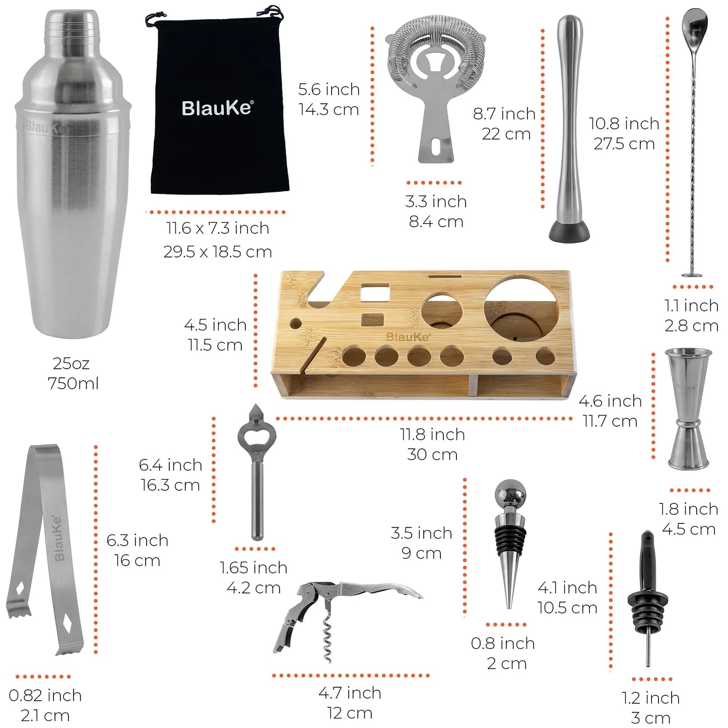 Stainless Steel Cocktail Shaker Set with Stand - 17-Piece Mixology Bartender Kit, Bar Set - 25oz Martini Shaker, Jigger, Strainer, Muddler, Mixing Spoon