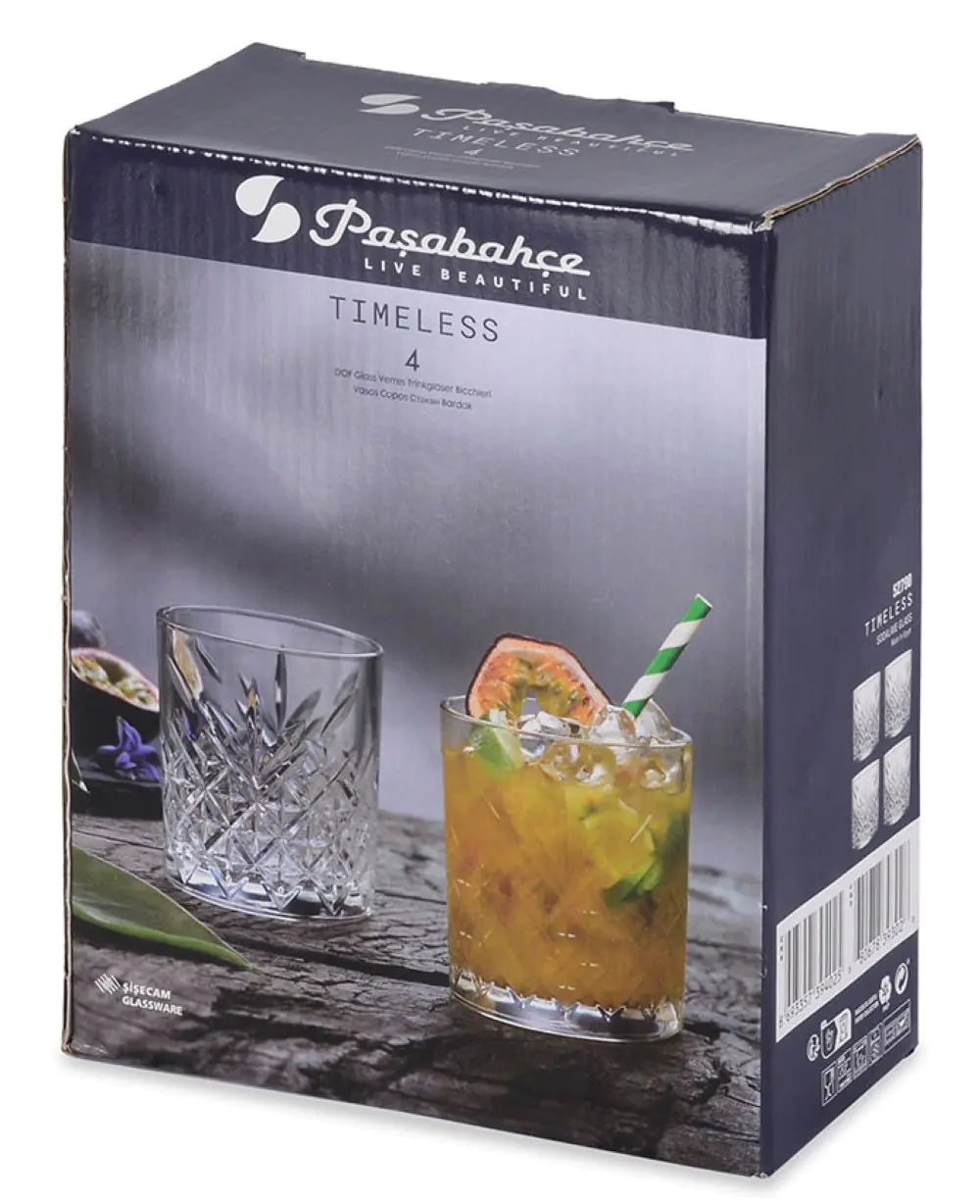 Paşabahçe 52790 Timeless 4 Pieces Whiskey and Water Glasses, 345 cc