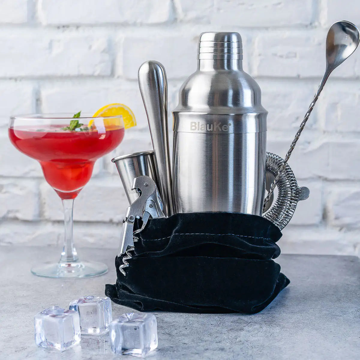 Stainless Steel Cocktail Shaker Set with Stand - 17-Piece Mixology Bartender Kit, Bar Set - 25oz Martini Shaker, Jigger, Strainer, Muddler, Mixing Spoon